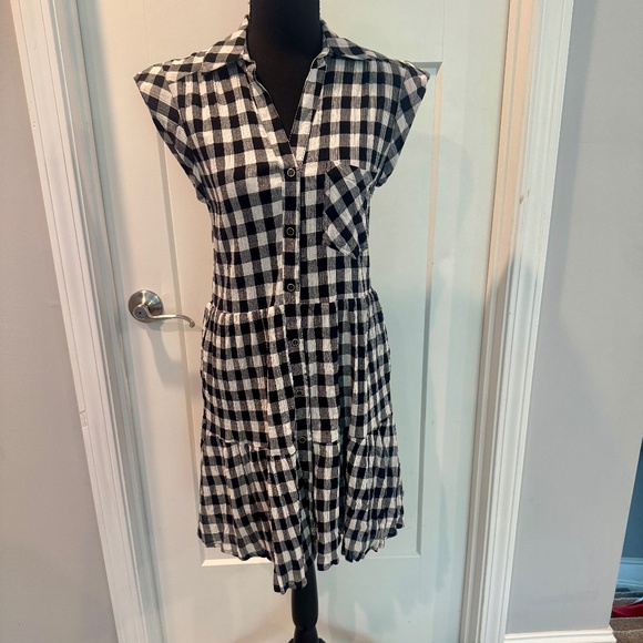 Oak & Trellis Mini Shirtdress, M, NWOT, Black/White Checker print - Picture 1 of 13
